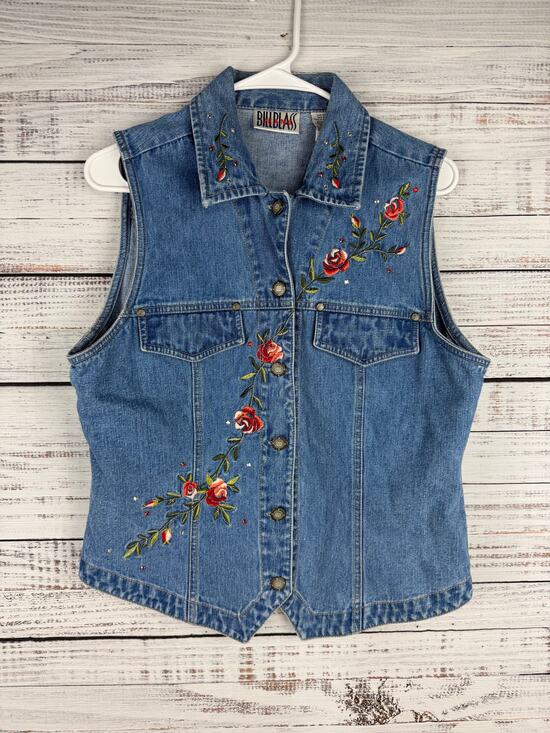 Bill Blass Jackets & Blazers - Vintage Bill Blass Denim Vest Medium Floral Embroidery 90s Western Boho Hippie